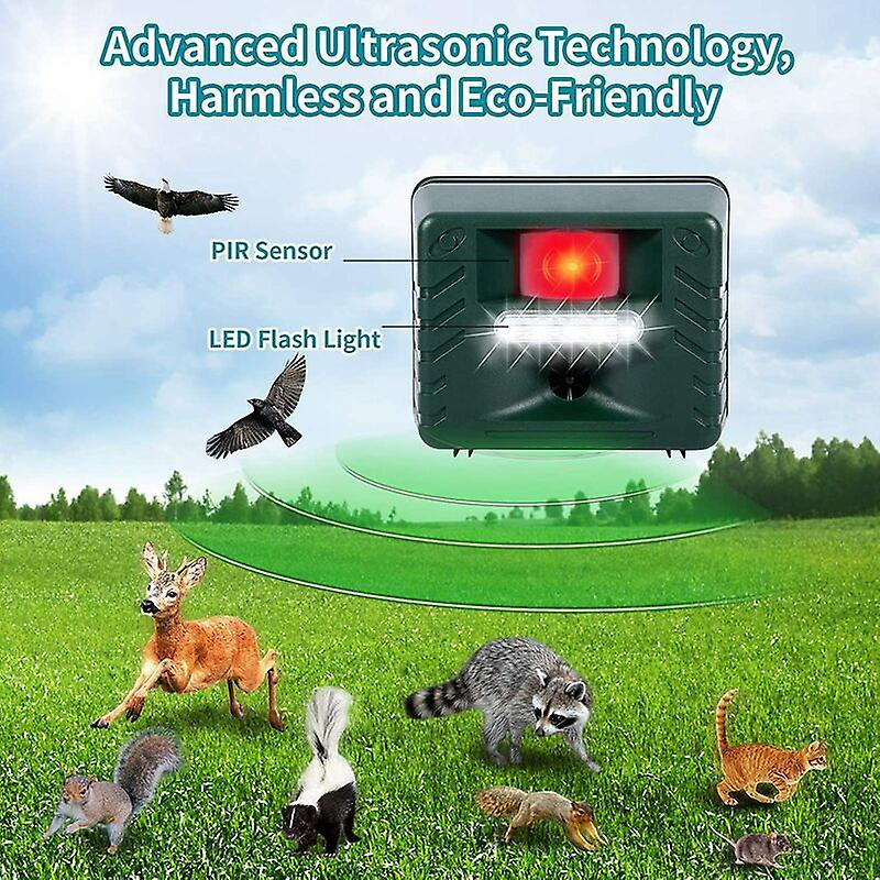 Outdoor ultrasonic woodpecker repeller for humane bird control. Garden & patio pest deterrent.