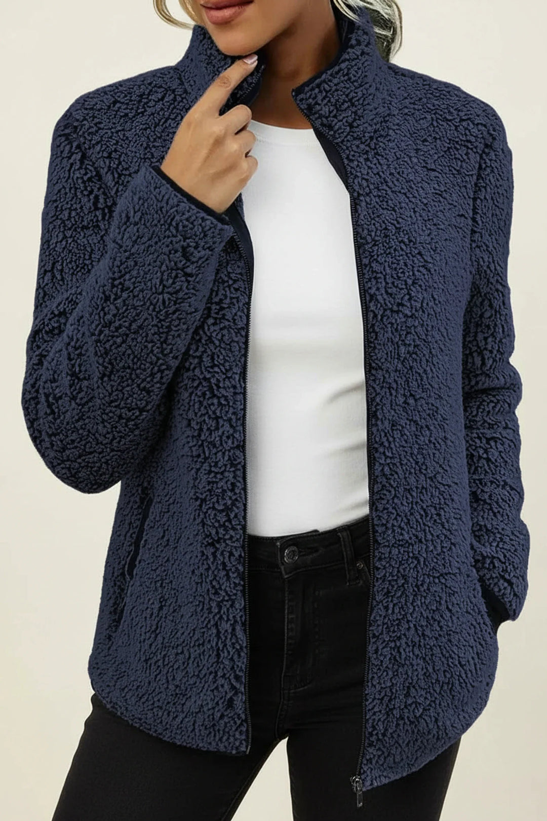 Plush women's winter coat, super warm & cozy, ideal for outdoor activities or casual everyday wear in cold weather.