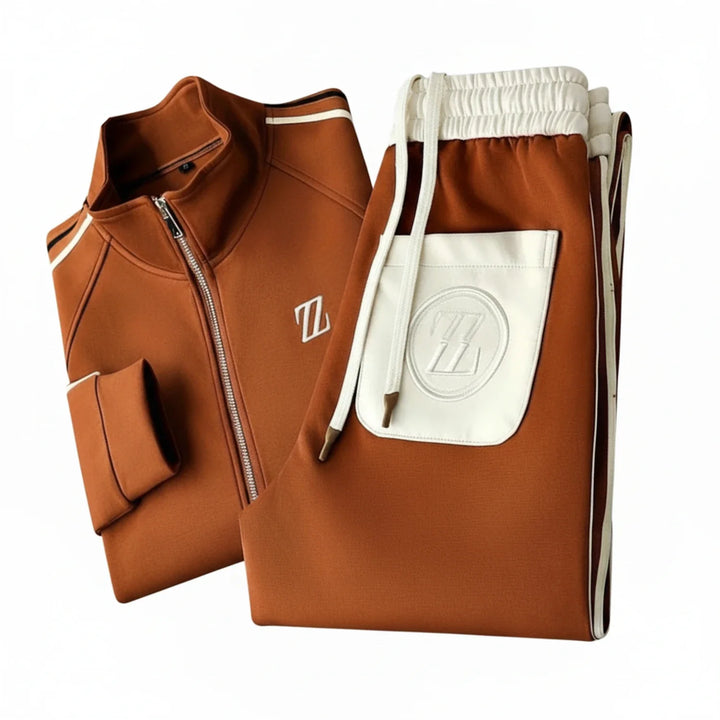Sporty men's two-piece tracksuit featuring a zip-up jacket and comfortable joggers.