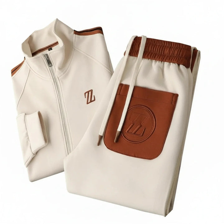 Versatile men's two-piece set: a comfortable zip-up track jacket and matching athletic joggers.